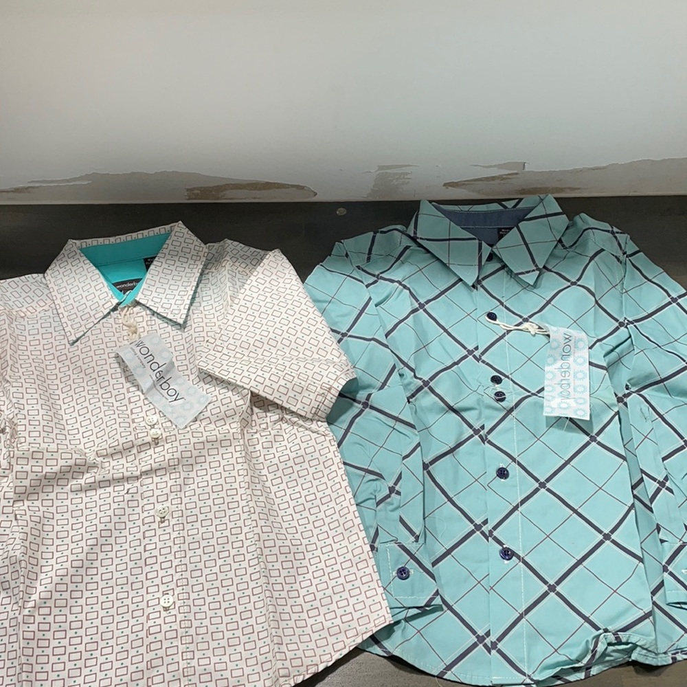 NWT Wonderboy Lot of 2 Cotton Long Sleeve Button Down Shirts Size 4T